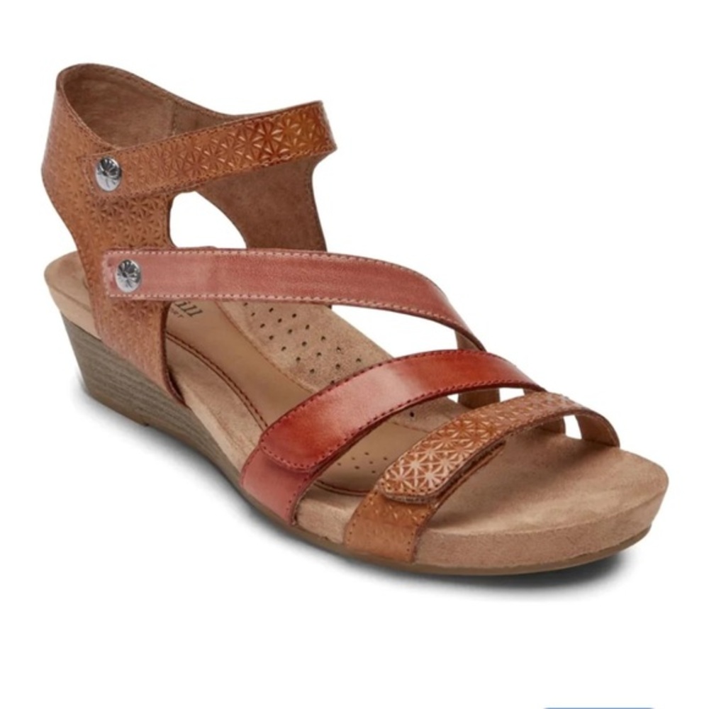 Cobb Hill by New Balance Leather Strappy Wedge Sandals in Tan and Brown